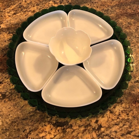 HOMCO Vintage Green Glasswear Serving Tray and Bowls Excellent Condition - Picture 1 of 8